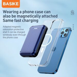 BASIKE 5000mAh 20W MagSafe Wireless Power Bank with 15W Fast Wireless Charging and PD QC 3.0 Support for iPhone Samsung Huawei