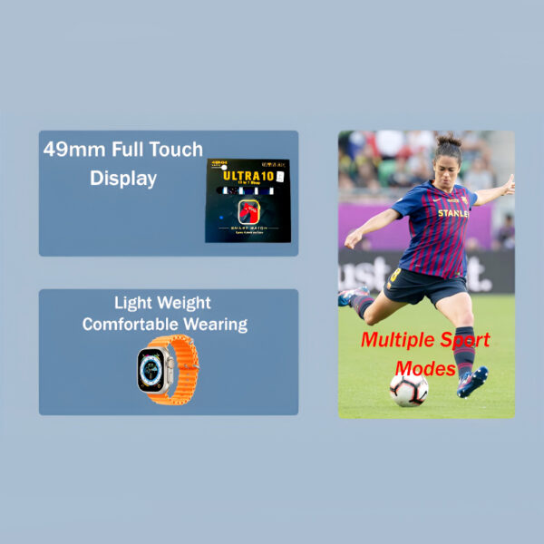 Ultra10 49mm Bluetooth Calling Smart Watch Sleek Design with 10 Interchangeable Straps - Image 3